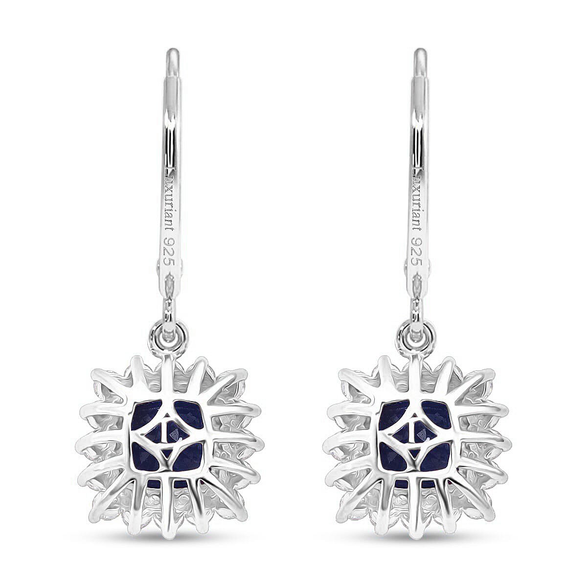 Luxuriant Masoala Sapphire & Lab Grown Diamond (SI-GH) Earring with Lever Back in Rhodium Overlay Sterling Silver 5.96 Ct.