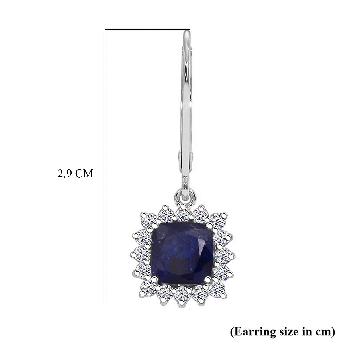Luxuriant Masoala Sapphire & Lab Grown Diamond (SI-GH) Earring with Lever Back in Rhodium Overlay Sterling Silver 5.96 Ct.