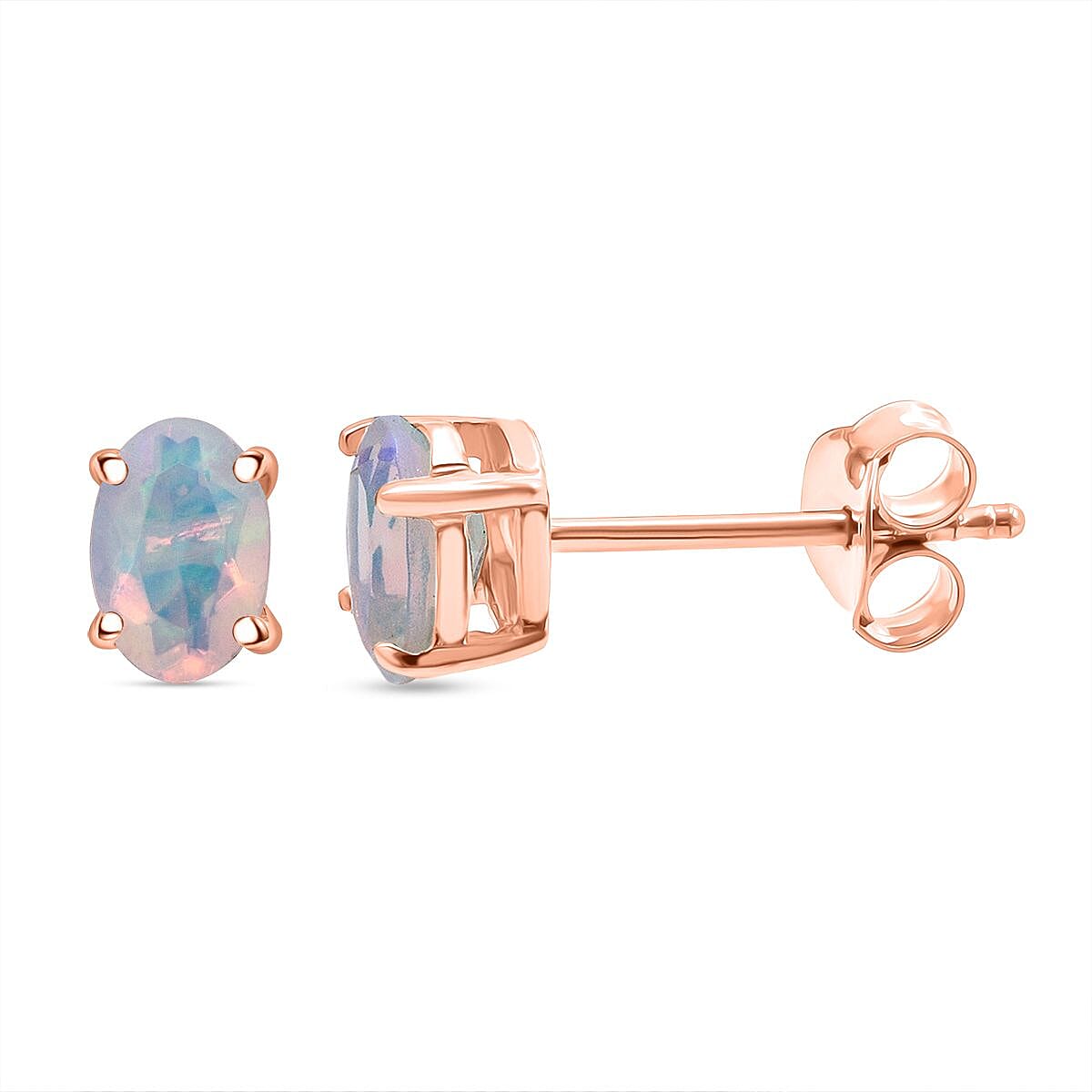 D'Joy Ethiopian Opal Earring with Push Back in Rose Gold Plated Sterling Silver