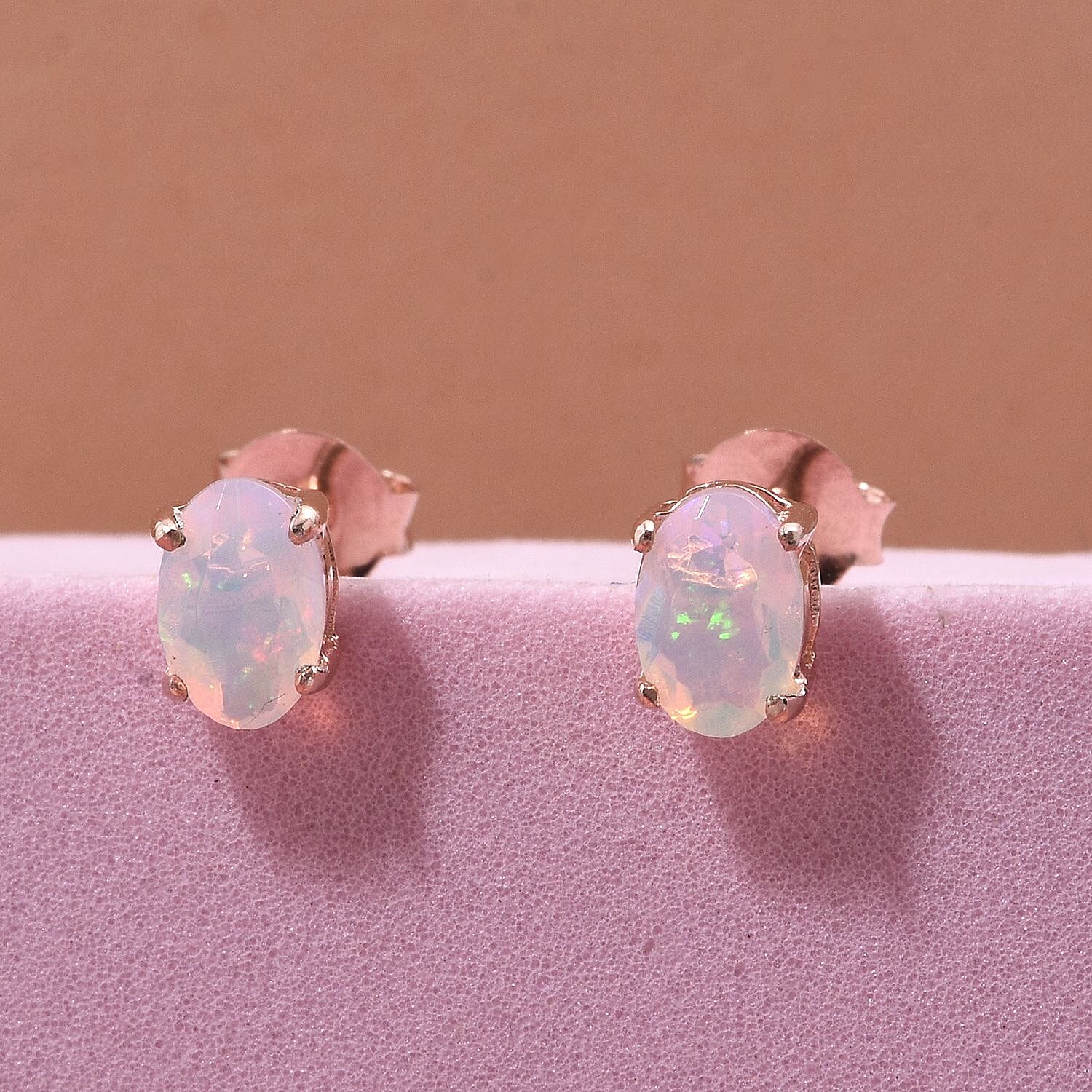 D'Joy Ethiopian Opal Earring with Push Back in Rose Gold Plated Sterling Silver