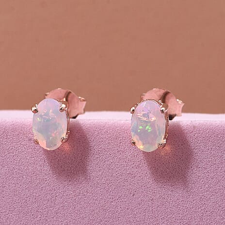 D'Joy Ethiopian Opal Earring with Push Back in Rose Gold Plated Sterling Silver