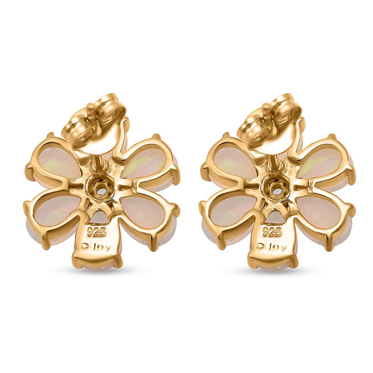 D'Joy Ethiopian Opal & White Zircon Earring with Push Back in 18K Yellow Gold Plating Sterling Silver 2.86 Ct.