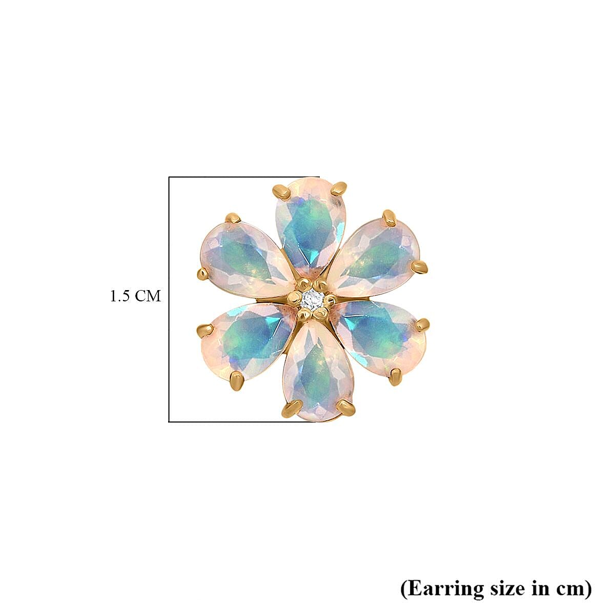 D'Joy Ethiopian Opal & White Zircon Earring with Push Back in 18K Yellow Gold Plating Sterling Silver 2.86 Ct.