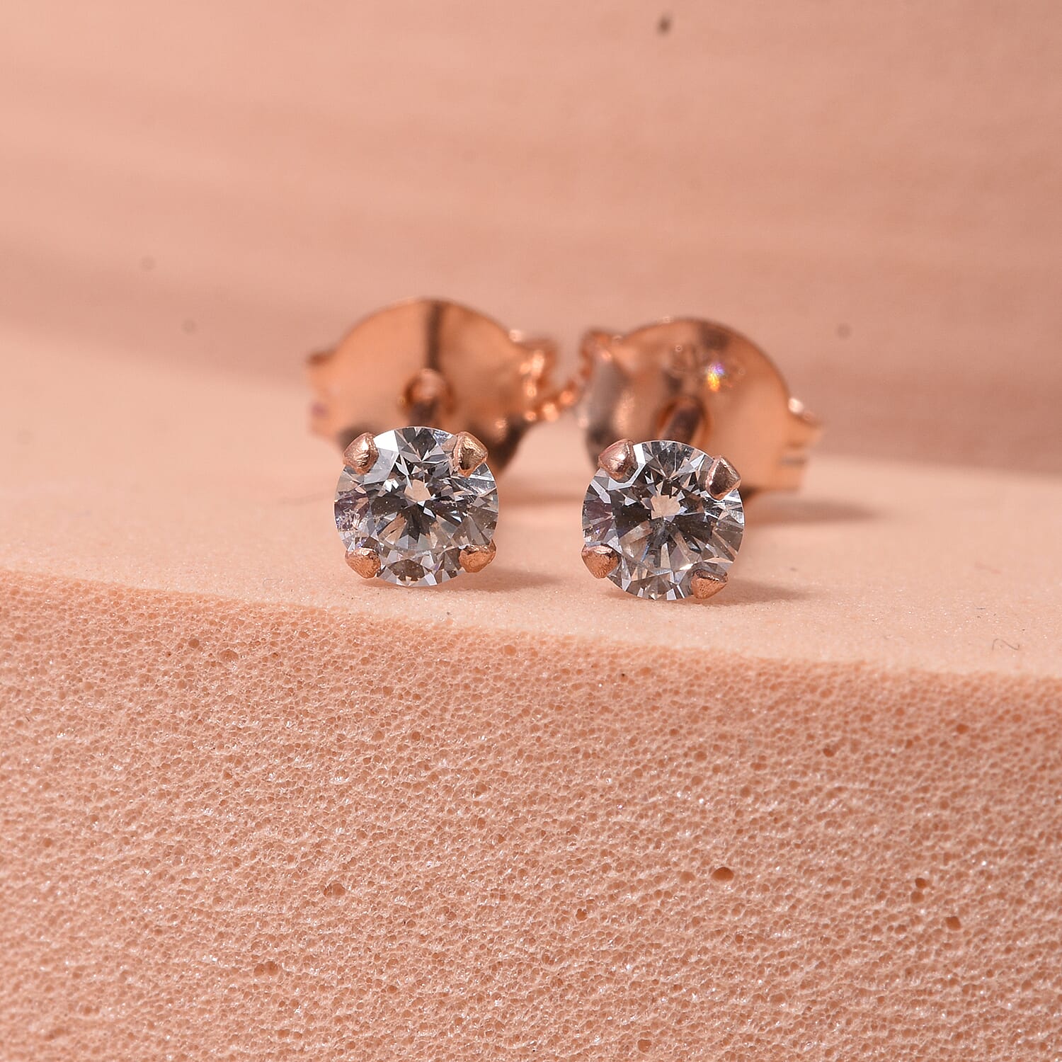 Luxuriant Lab Grown Diamond (SI-GH) Earring with Push Back in Rose Gold Plated Sterling Silver 0.23 Ct.