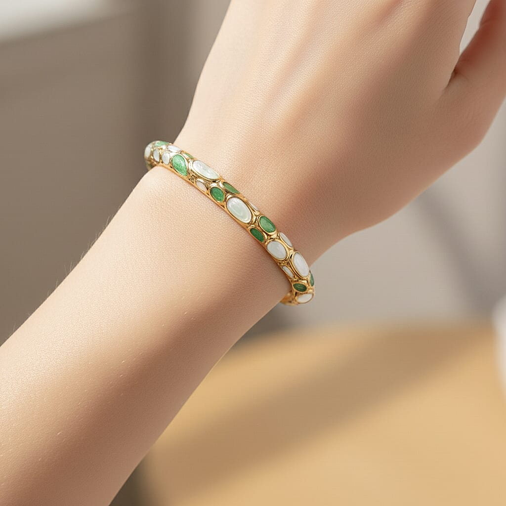 Enameled Bangle (Size 7) in Yellow Gold Tone