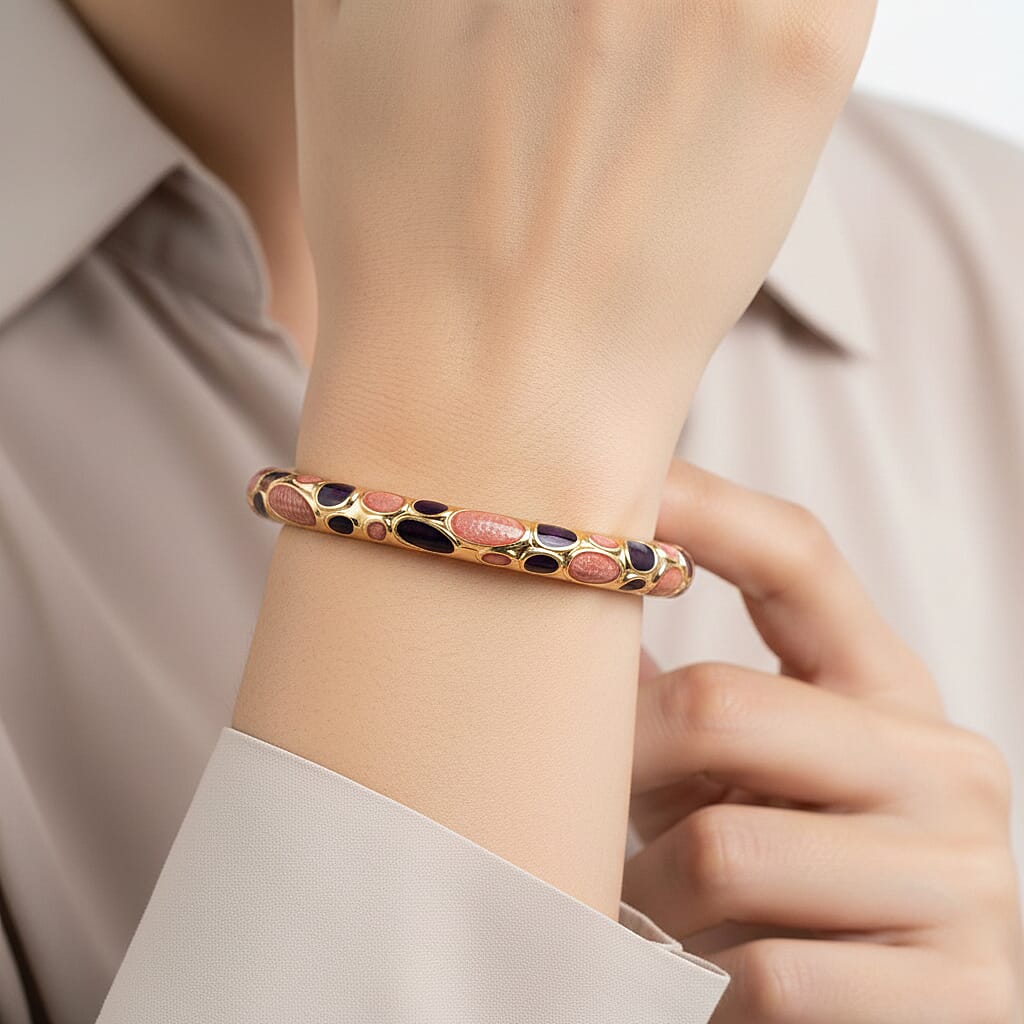 Enameled Bangle (Size 7) in Yellow Gold Tone