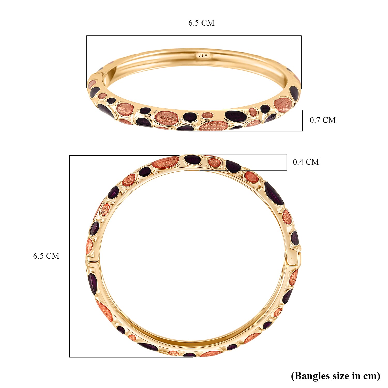 Enameled Bangle (Size 7) in Yellow Gold Tone