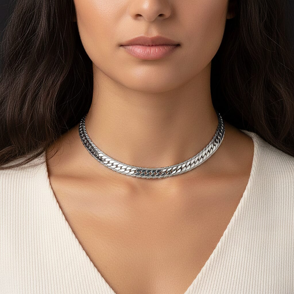 Necklace (Size 17.5) in White Gold Plated