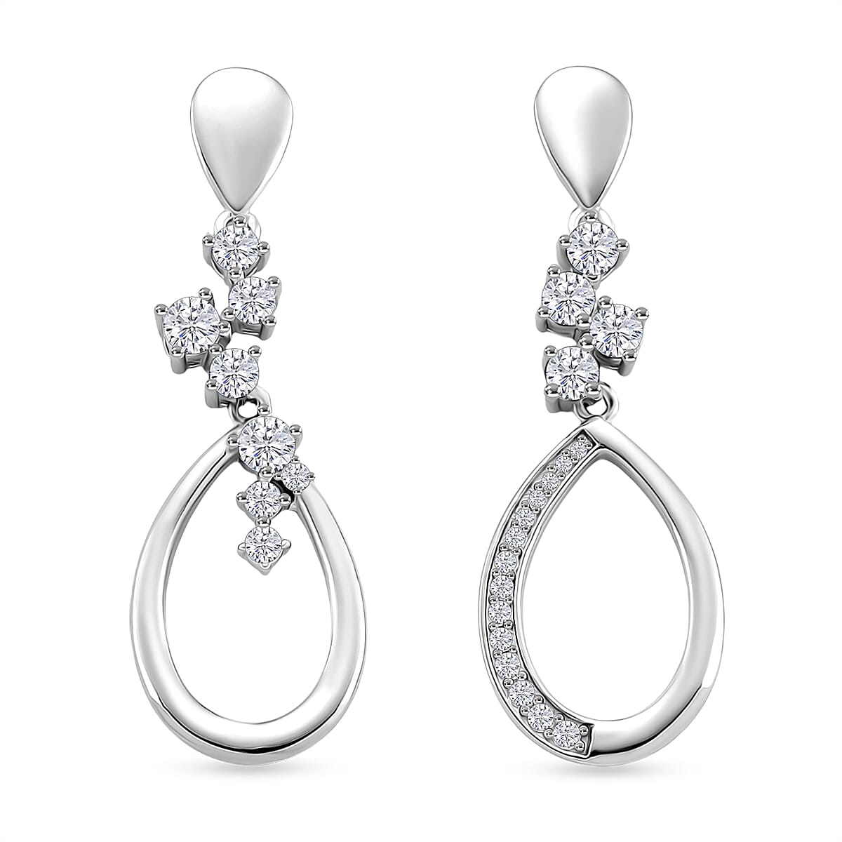 Lucy Q - Fluid Collection Moissanite Dangling Earring with Push Back in Rhodium Overlay Sterling Silver 2.15 Ct.