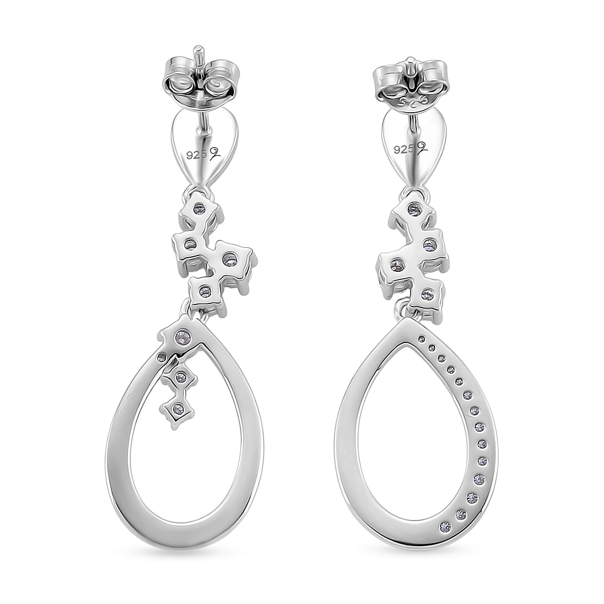Lucy Q - Fluid Collection Moissanite Dangling Earring with Push Back in Rhodium Overlay Sterling Silver 2.15 Ct.