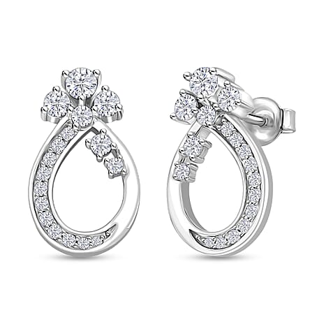 Lucy Q - Fluid Collection Moissanite Teardrop Earring with Push Back in Rhodium Overlay Sterling Silver