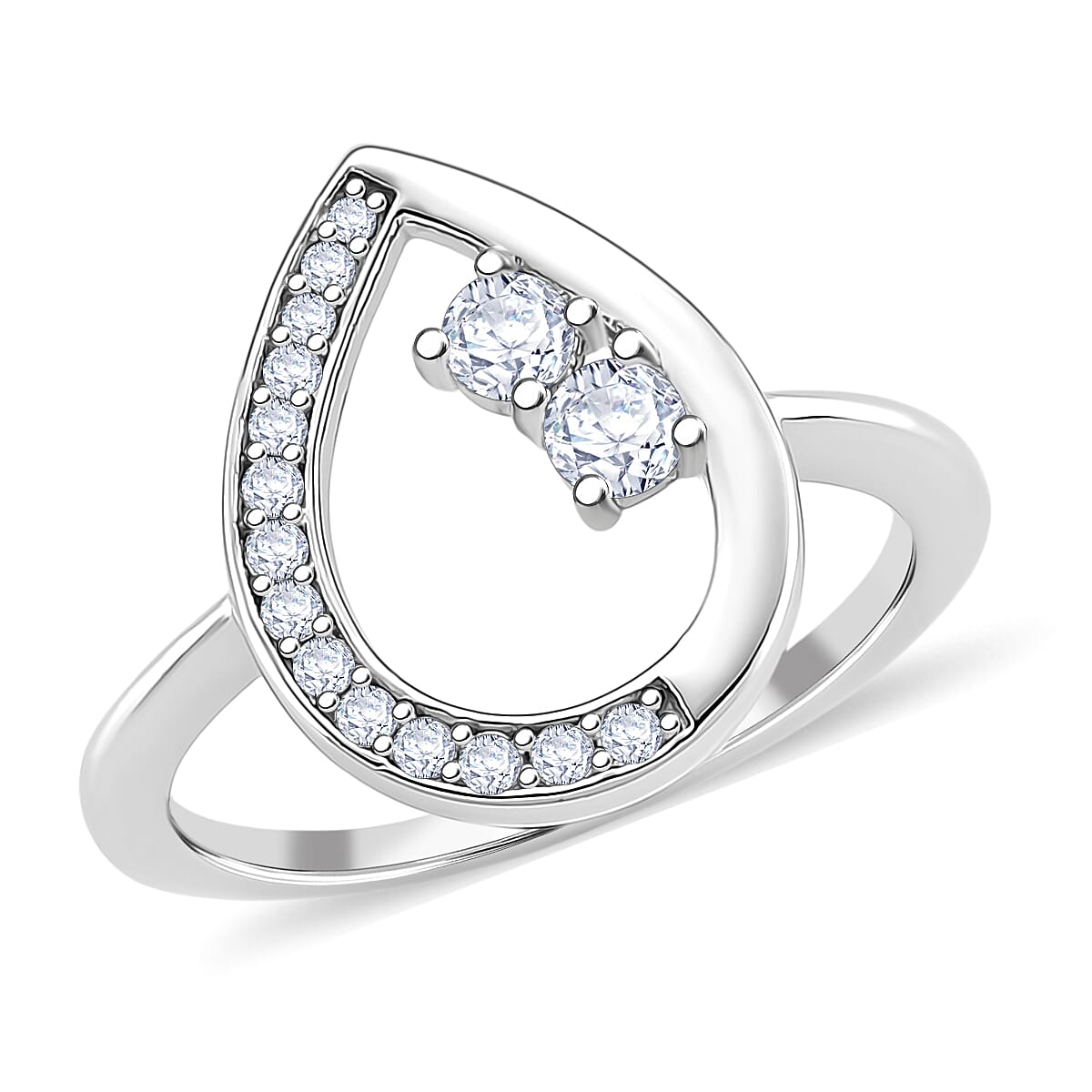 Lucy Q - Fluid Collection Moissanite Ring in Rhodium Overlay Sterling Silver