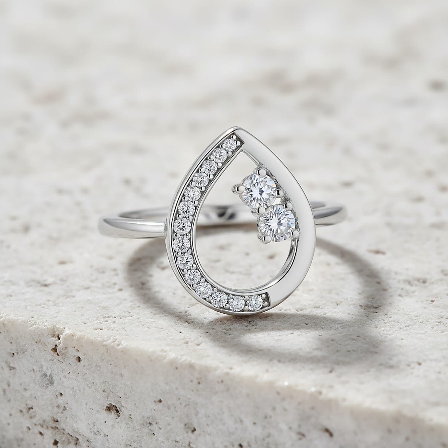 Lucy Q - Fluid Collection Moissanite Ring in Rhodium Overlay Sterling Silver