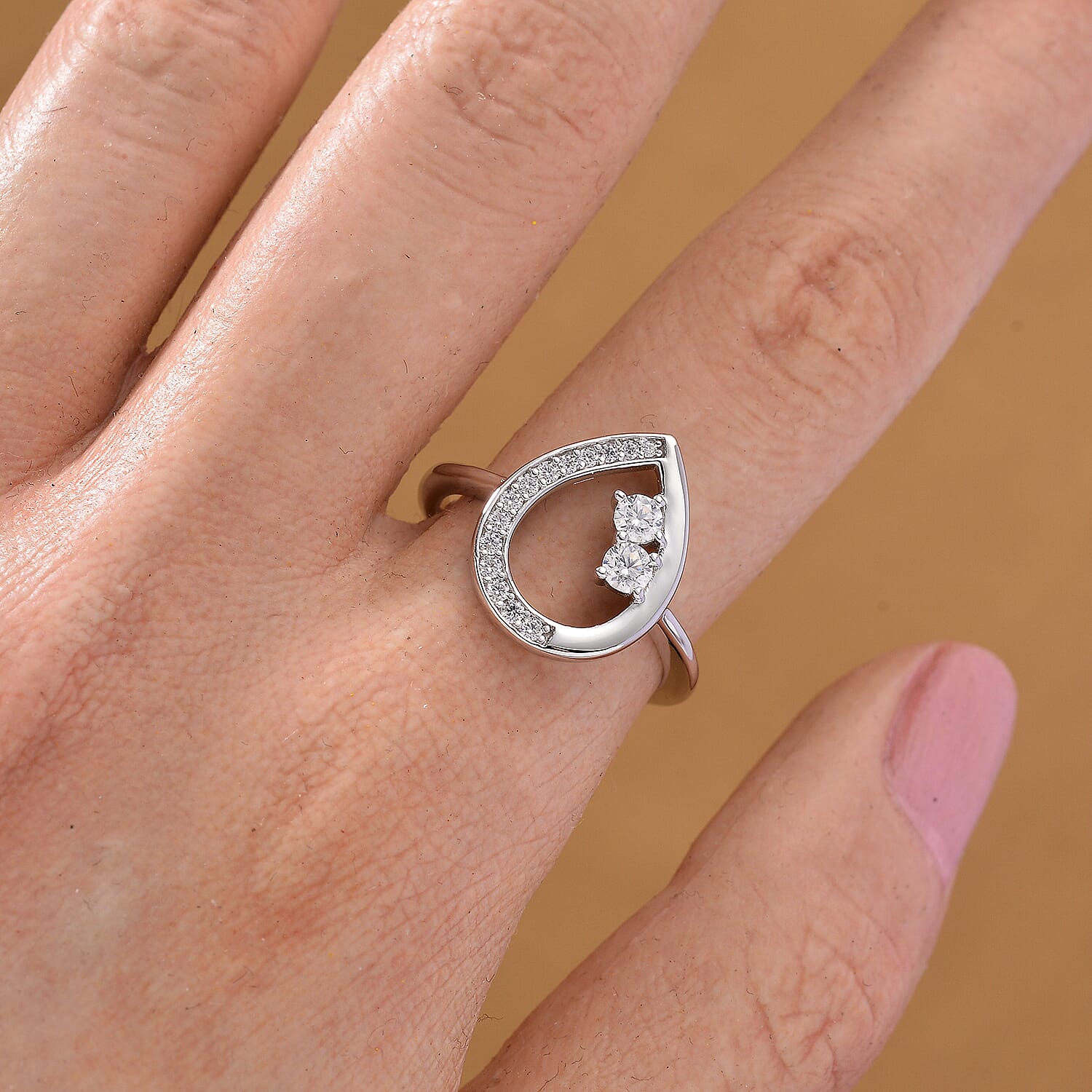 Lucy Q - Fluid Collection Moissanite Ring in Rhodium Overlay Sterling Silver