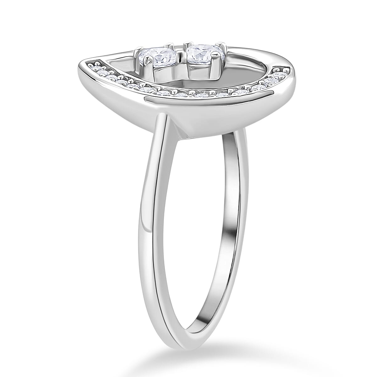 Lucy Q - Fluid Collection Moissanite Ring in Rhodium Overlay Sterling Silver