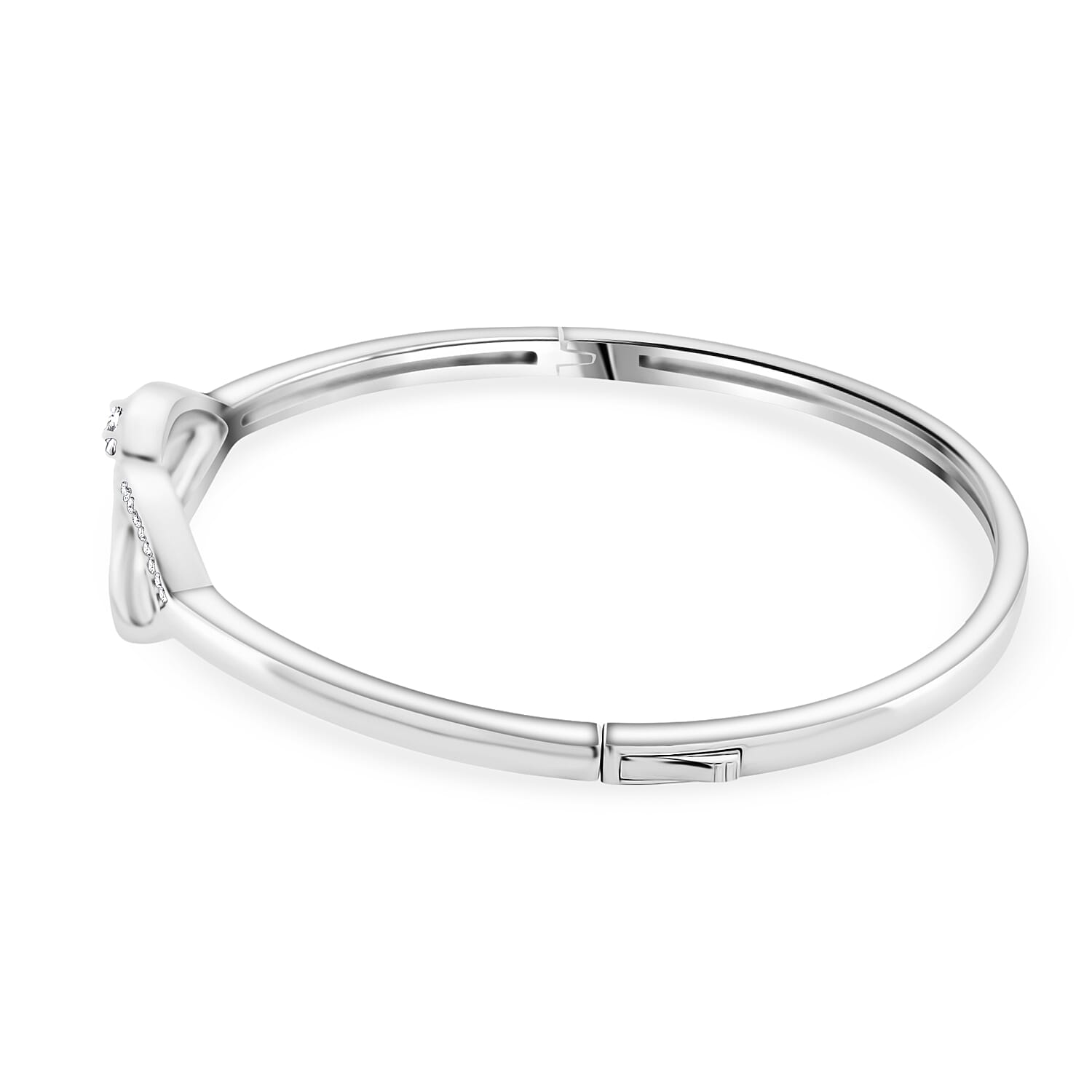 Lucy Q - Fluid Collection Moissanite Cuff Bangle (Size 7.5) in Rhodium Overlay Sterling Silver, Silver Wt. 14.30 Gms.