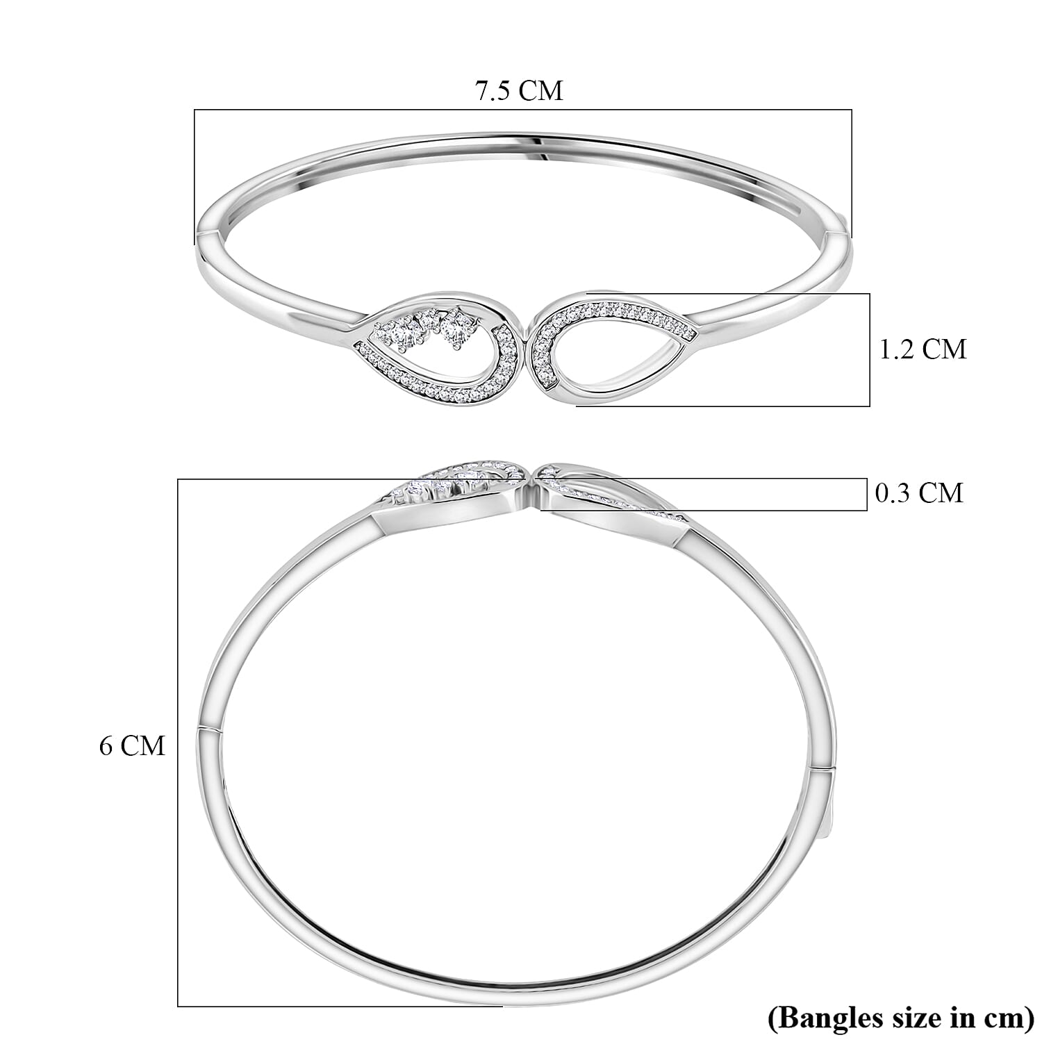 Lucy Q - Fluid Collection Moissanite Cuff Bangle (Size 8) in Rhodium Overlay Sterling Silver, Silver Wt. 15.50 Gms.