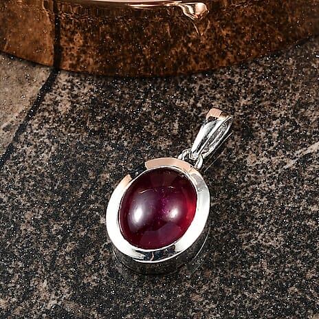 D'Joy Cabo Delgado Ruby Solitaire Pendant in Rhodium Overlay Sterling Silver 6.44 Ct.