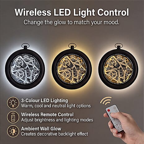 Rotating Gear Skeleton LED Wall Clock - Brown