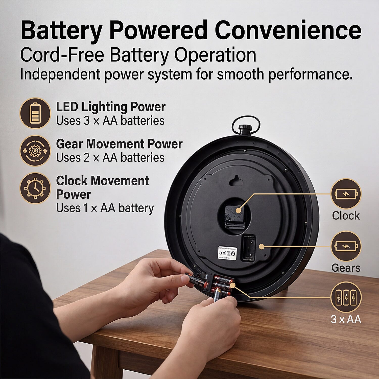 Rotating Gear Skeleton LED Wall Clock - Brown