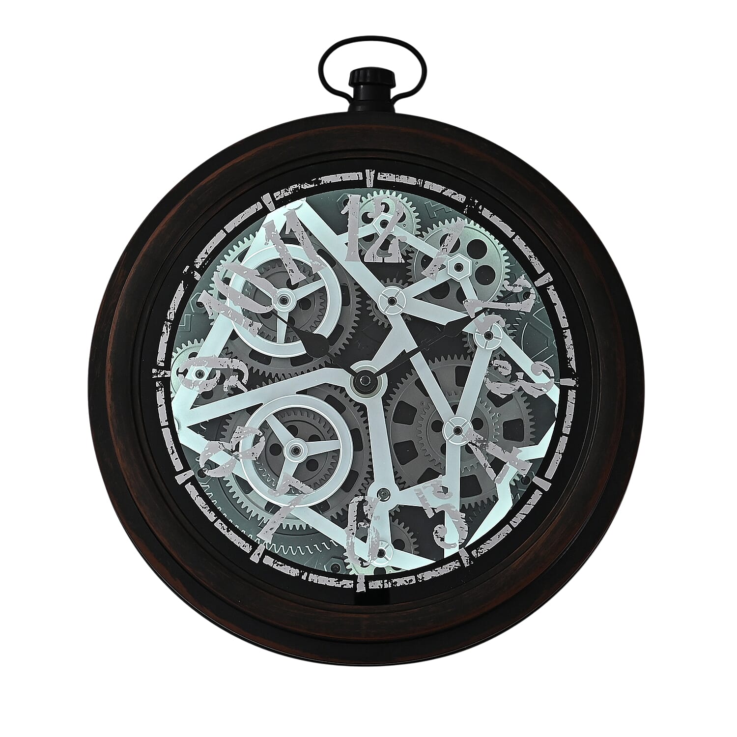 Rotating Gear Skeleton LED Wall Clock - Brown