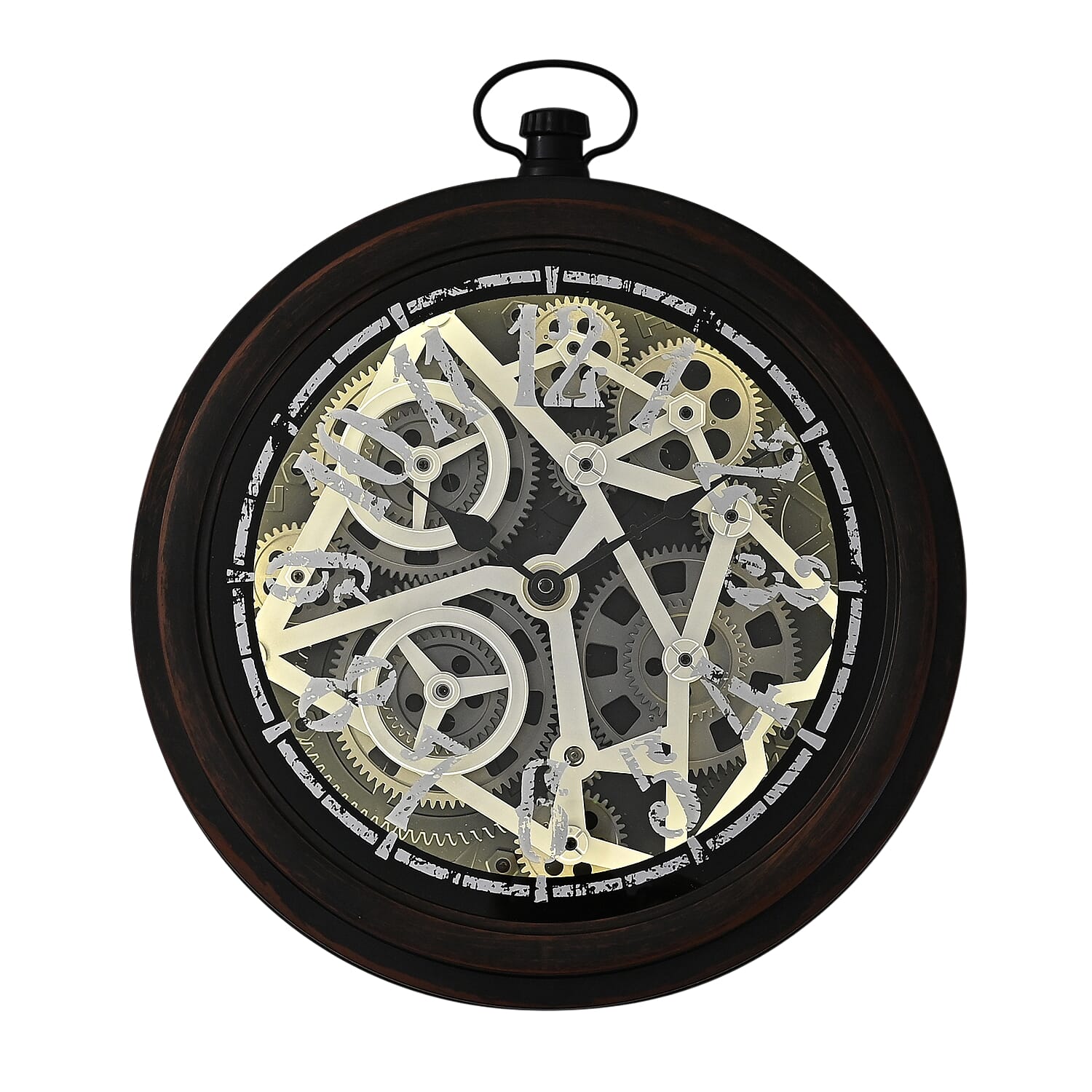 Rotating Gear Skeleton LED Wall Clock - Brown