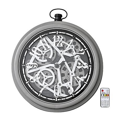 Rotating Gear Skeleton LED Wall Clock - Grey