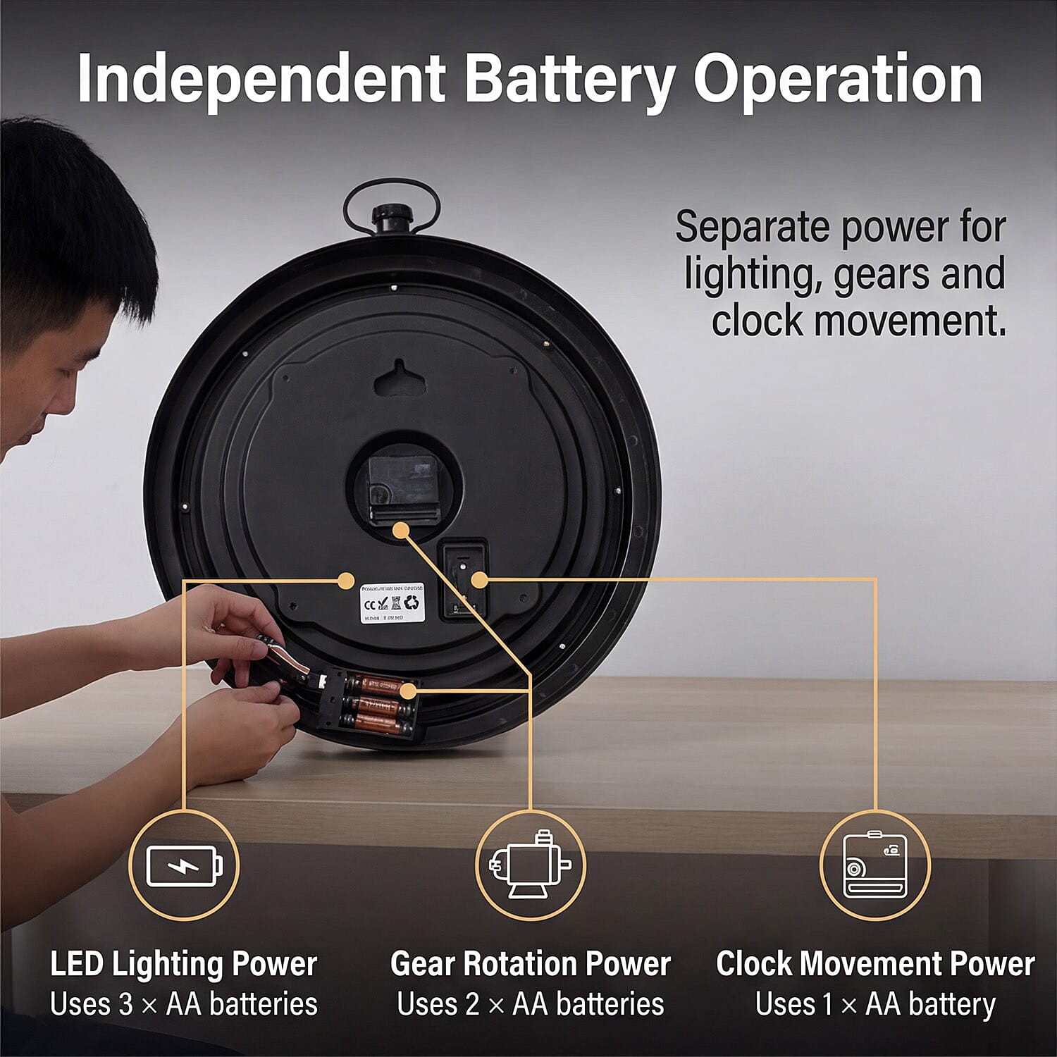 Rotating Gear Skeleton LED Wall Clock - Grey