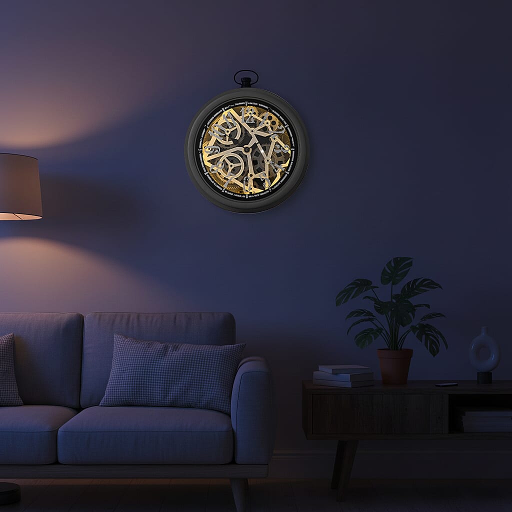 Rotating Gear Skeleton LED Wall Clock - Grey