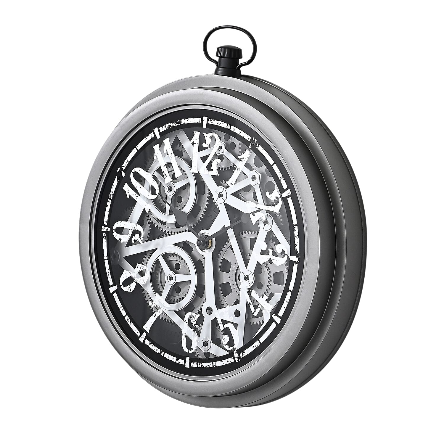 Rotating Gear Skeleton LED Wall Clock - Grey