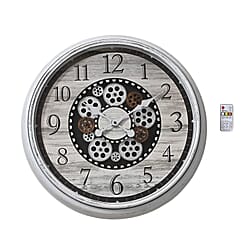 Rotating Gear LED Wall Clock with 3-Colour Wireless Light Control - White
