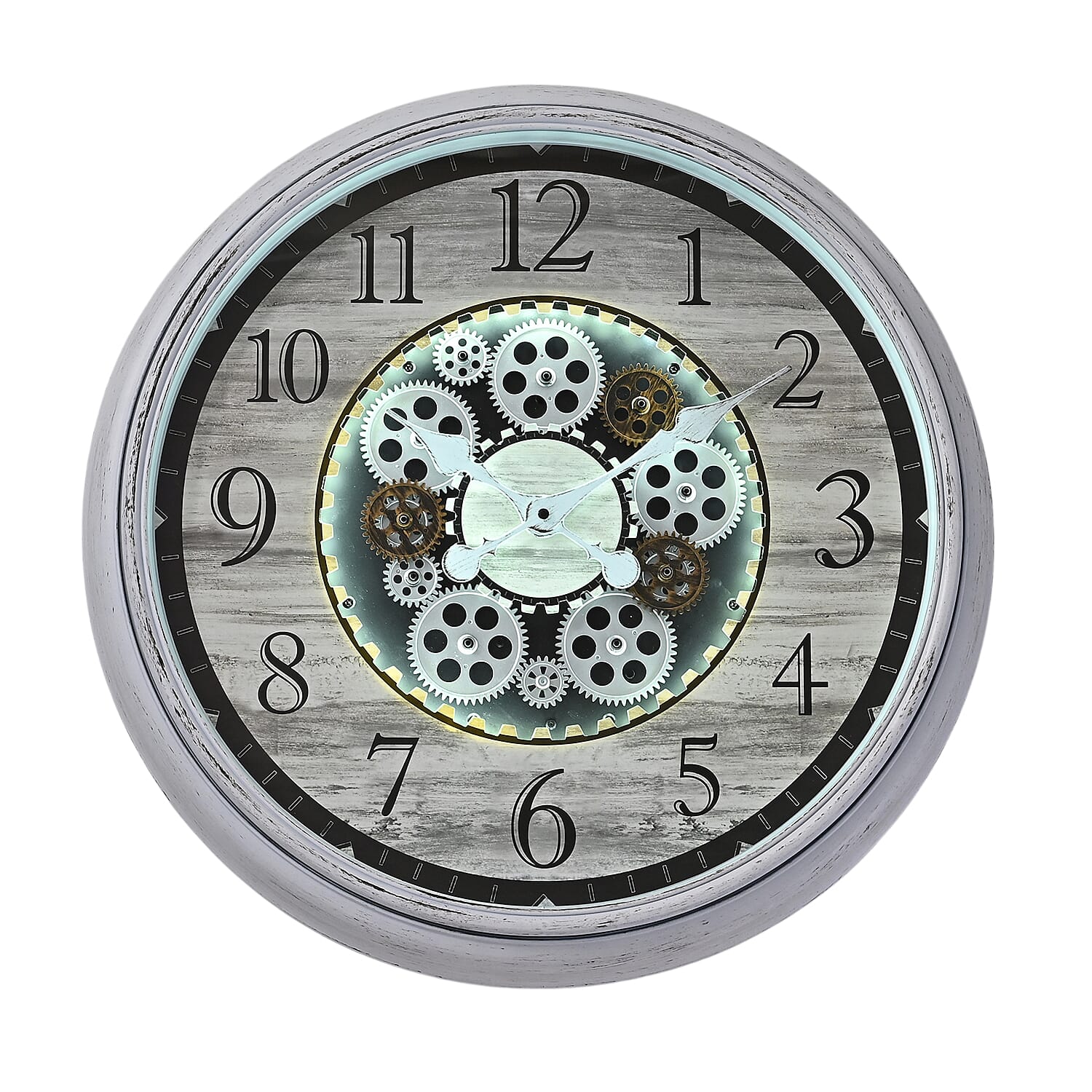 Rotating Gear LED Wall Clock with 3-Colour Wireless Light Control - White