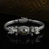 Royal Bali Collection - Black Star Sapphire & Natural Chrome Diopside Handmade Tulang Naga Bracelet (Size 7.5) Sterling Silver 5.68 Ct, Silver Wt. 39.17 Gms.