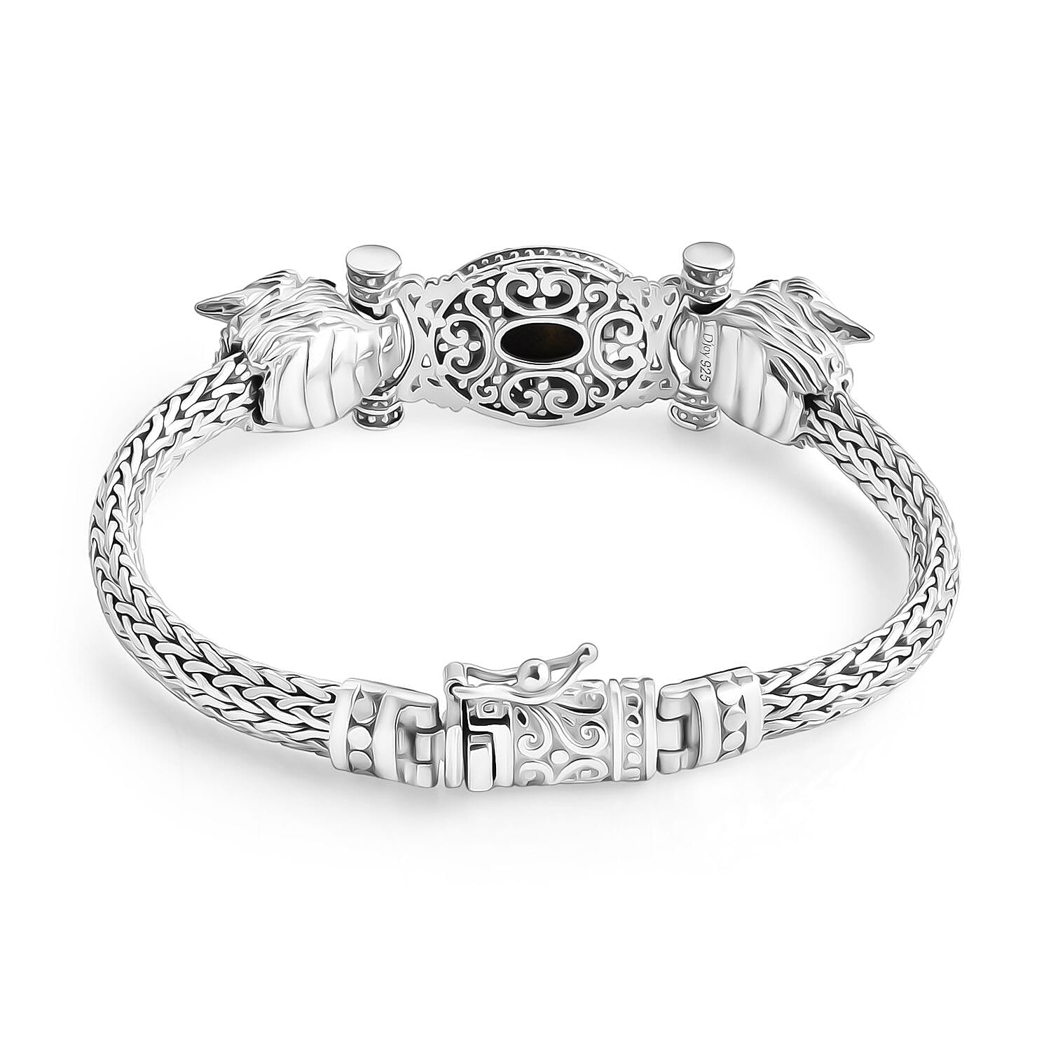 Royal Bali Collection - Black Star Sapphire & Natural Chrome Diopside Handmade Tulang Naga Bracelet (Size 7.5) Sterling Silver 5.68 Ct, Silver Wt. 39.17 Gms.