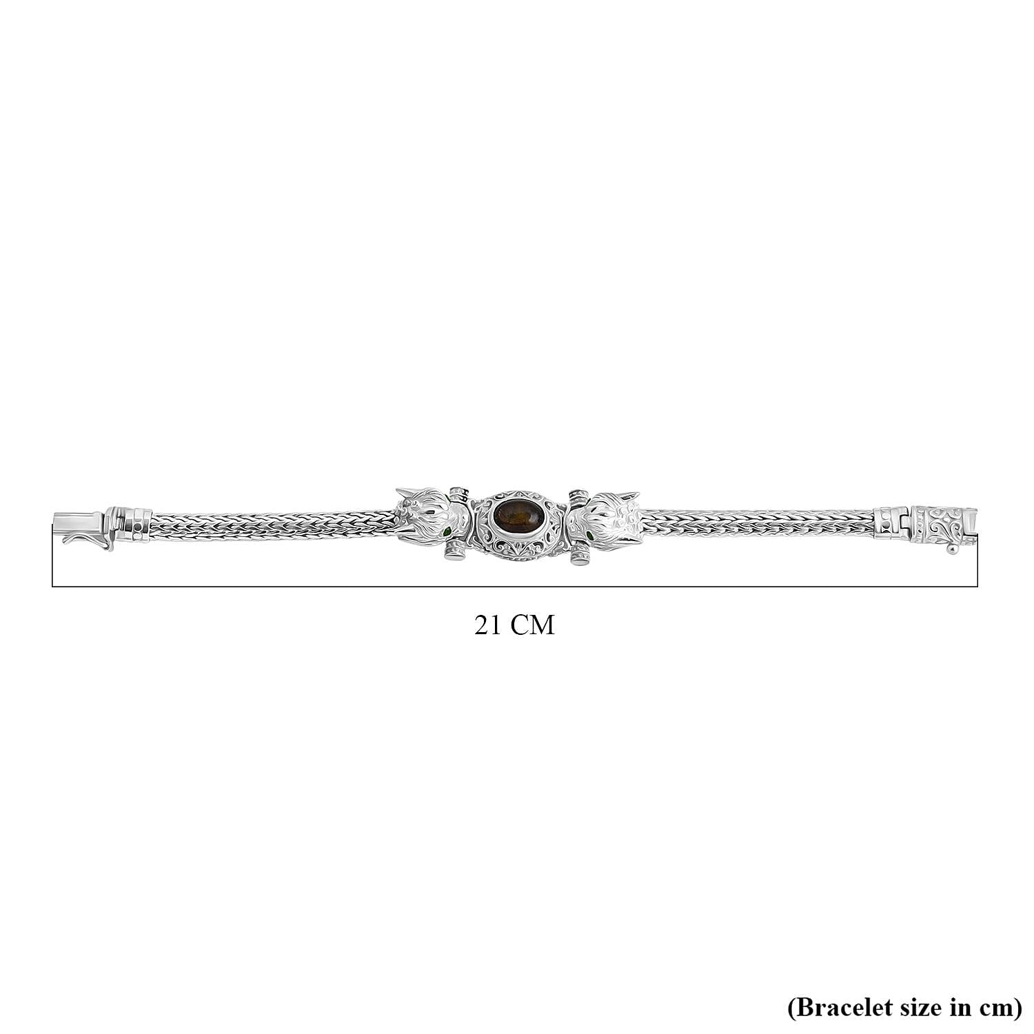 Royal Bali Collection - Black Star Sapphire & Natural Chrome Diopside Handmade Tulang Naga Bracelet (Size 7.5) Sterling Silver 5.68 Ct, Silver Wt. 39.17 Gms.