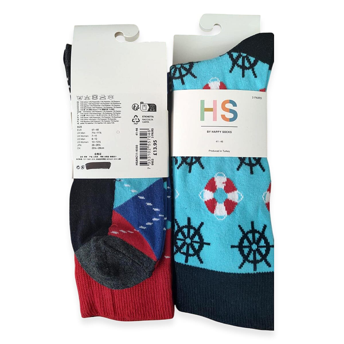 Pack of 3 Happy Anchor Pattern Socks - Blue - Multi