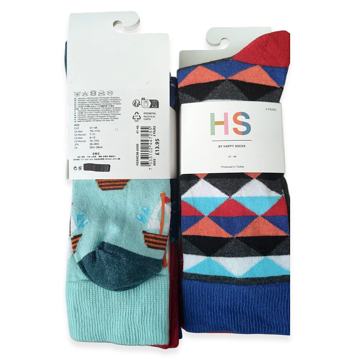 Pack-of-3-Happy-Socks-Pyramid-Print-Red-Multi
