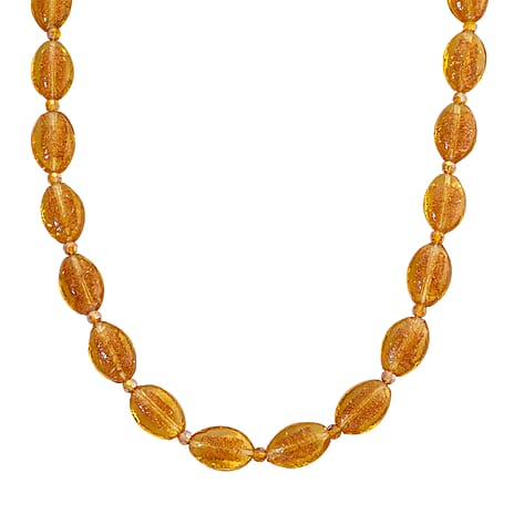 Champagne Colour Murano Style & Champagne Glass Necklace (Size 20) with Magnetic Clasp in Silver Tone