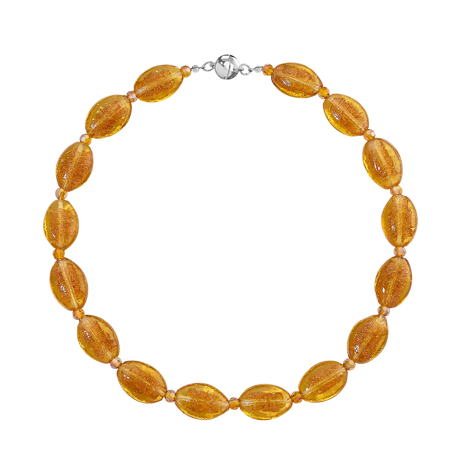 Champagne Colour Murano Style & Champagne Glass Necklace (Size 20) with Magnetic Clasp in Silver Tone