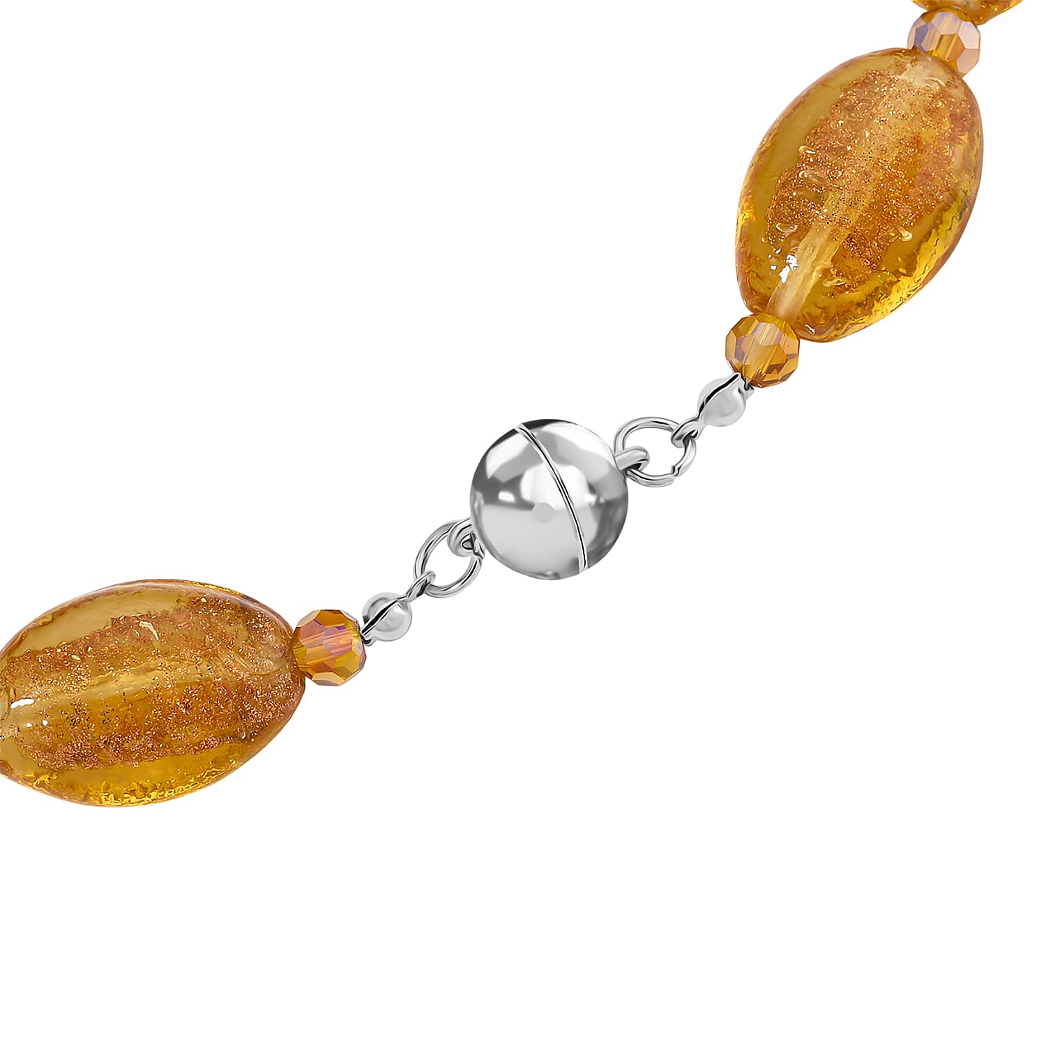 Champagne Colour Murano Style & Champagne Glass Necklace (Size 20) with Magnetic Clasp in Silver Tone