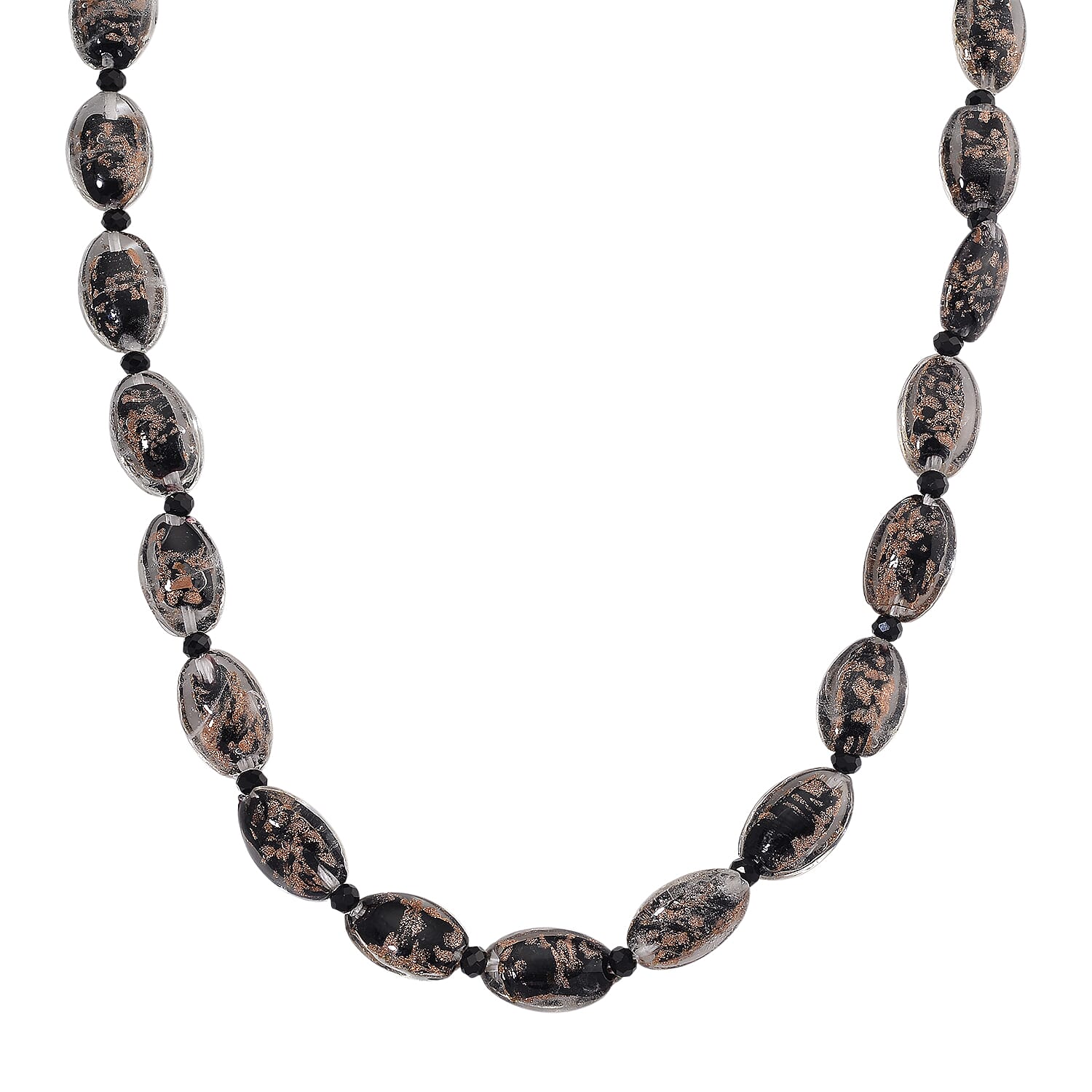 Black Colour Murano Style Glass & Black Glass Necklace (Size 20) Magnetic Clasp in Silver Tone