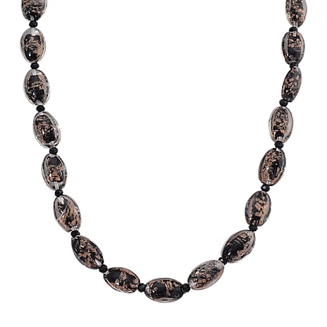 Black Colour Murano Style Glass & Black Glass Necklace (Size 20) Magnetic Clasp in Silver Tone