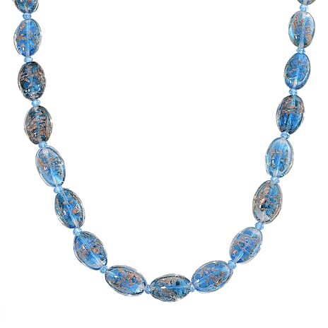 Blue  Colour Murano Style & Blue Glass Necklace (Size 20) with Magnetic Clasp in Silver Tone
