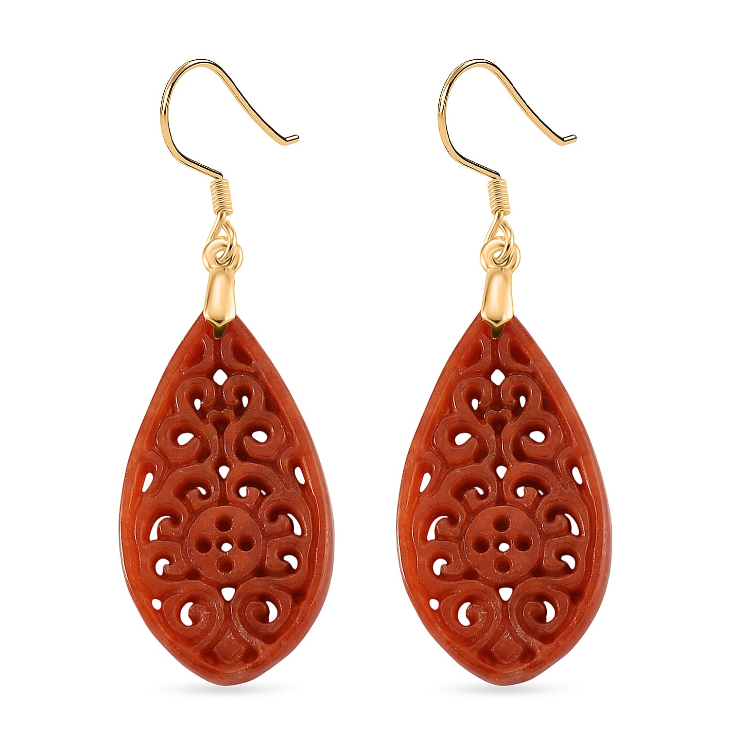 D'Joy Enhanced Red Jade Beads Earring with Hook Sterling Silver 20.00 Ct.