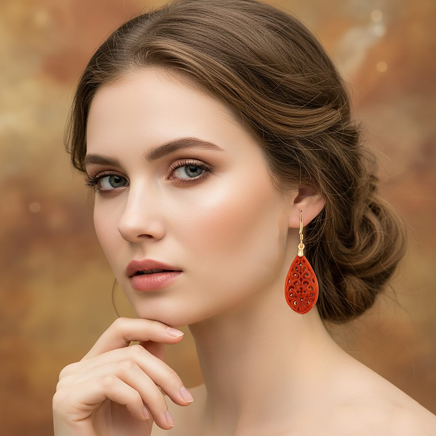 D'Joy Enhanced Red Jade Beads Earring with Hook Sterling Silver 20.00 Ct.