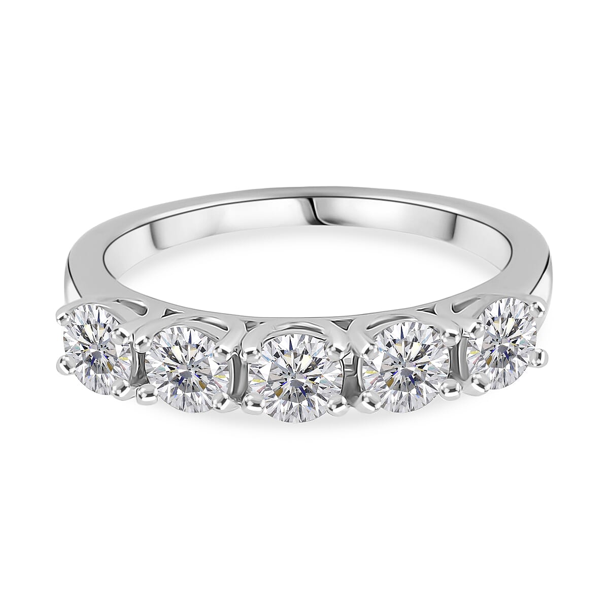 D'Joy Moissanite Half Eternity 5 Stone Band Ring in Sterling Silver
