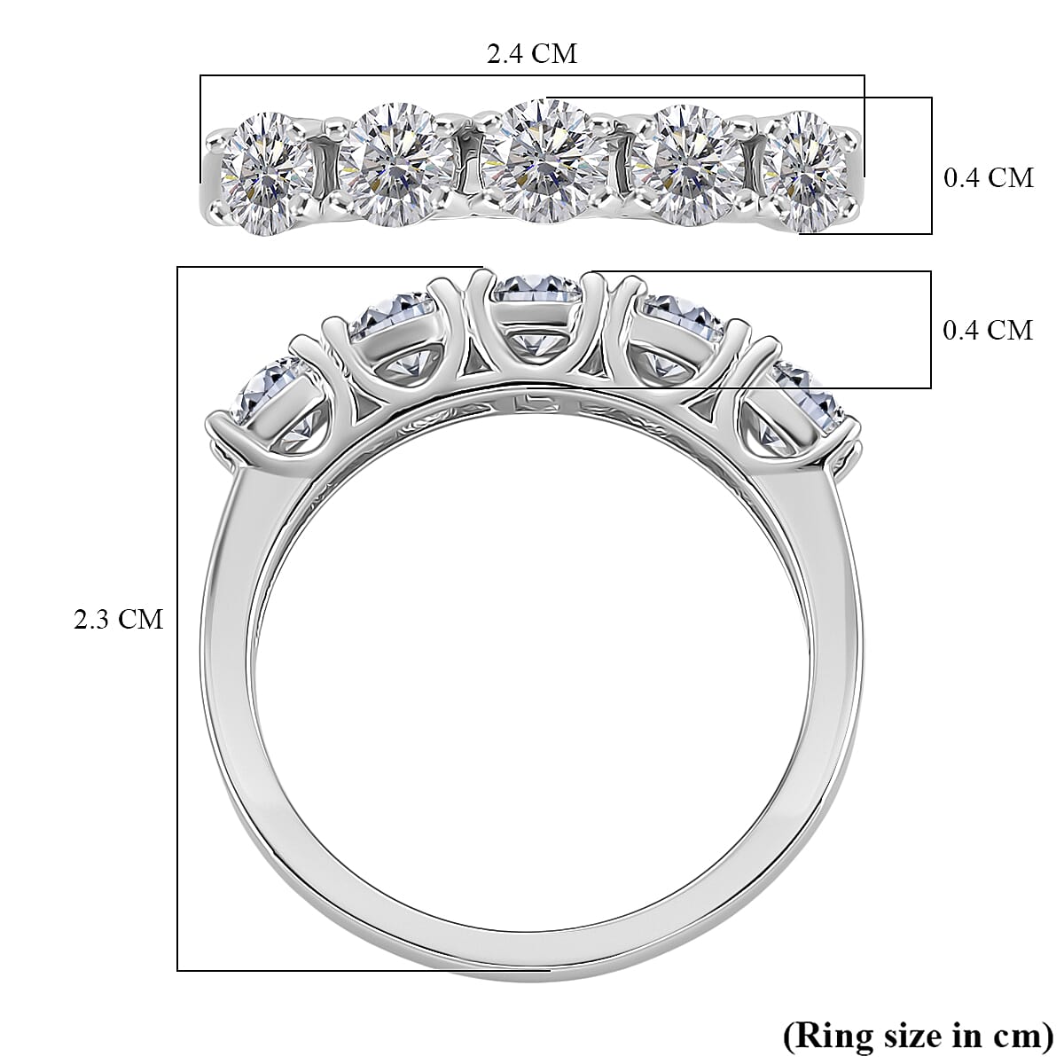 D'Joy Moissanite Half Eternity 5 Stone Band Ring in Sterling Silver