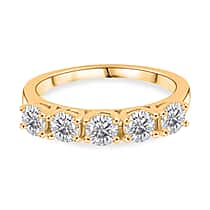 D'Joy GRA Certified Moissanite (VVS-D) Half Eternity 5 Stone Band Ring in Yellow Gold Plated Sterling Silver 1.07 Ct.