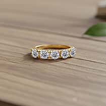 D'Joy GRA Certified Moissanite (VVS-D) Half Eternity 5 Stone Band Ring in Yellow Gold Plated Sterling Silver 1.07 Ct.