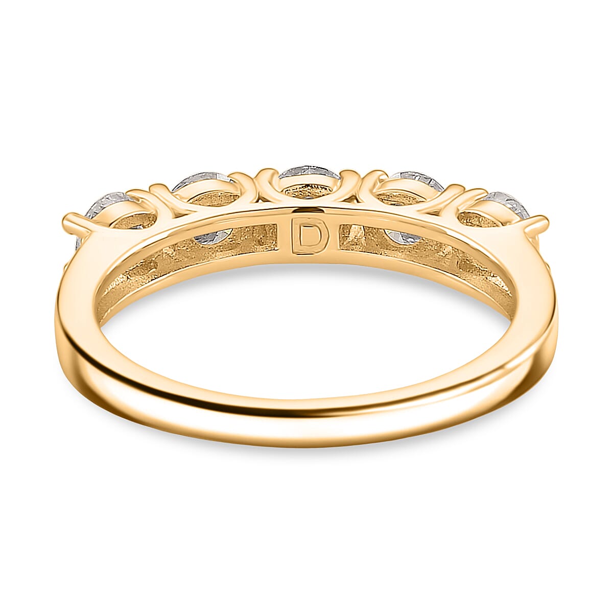 D'Joy GRA Certified Moissanite (VVS-D) Half Eternity 5 Stone Band Ring in Sterling Silver 1.07 Ct.